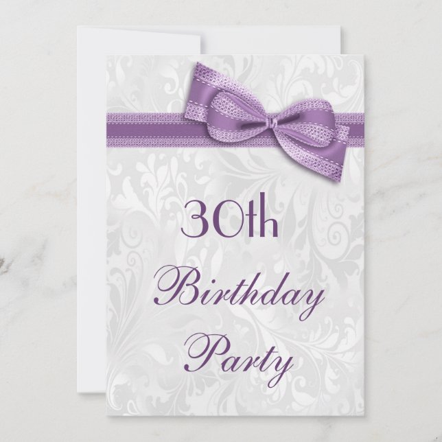 Invitación Fiesta de cumpleaños número 30 con damasco y lazo  (Anverso)