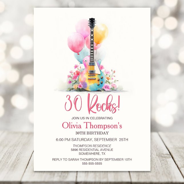 Invitación Fiesta de cumpleaños número 30 con guitarra y glob (Subido por el creador)