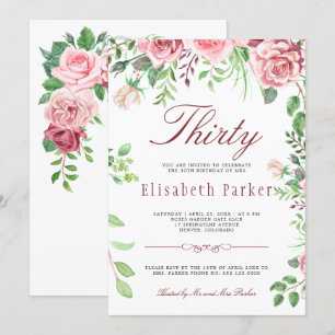 Invitación Fiesta de cumpleaños número 30 con jardín floral r