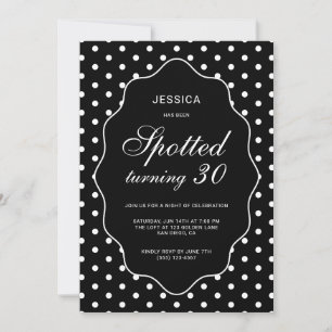 Invitación Fiesta de cumpleaños número 30 con lunares negros 