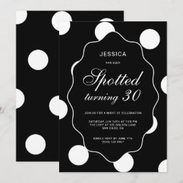 Invitación Fiesta de cumpleaños número 30 con lunares negros 