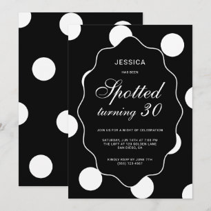 Invitación Fiesta de cumpleaños número 30 con lunares negros 