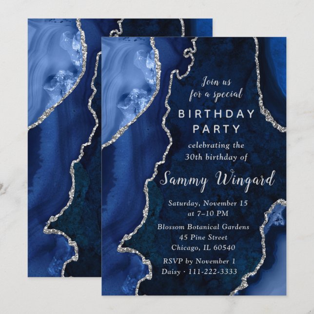 Invitación Fiesta de Cumpleaños número 30 con Mármol de Ágata (Anverso / Reverso)