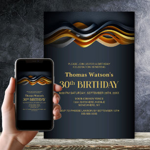 Invitación Fiesta de cumpleaños número 30 con naranja y gris 