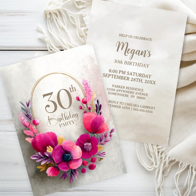 Invitación Fiesta de Cumpleaños número 30 con tema floral ros (Subido por el creador)