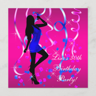 Invitación Fiesta de Cumpleaños número 30 de Azul Real y Rosa
