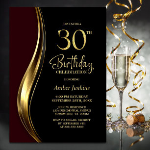 Invitación Fiesta de Cumpleaños número 30 de Black Gold Burgu