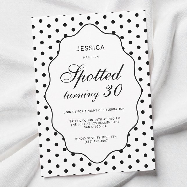 Invitación Fiesta de Cumpleaños número 30 de Chic Polka Dot S (Chic Polka Dot Spotted Turning 30th Birthday Party Invitation)