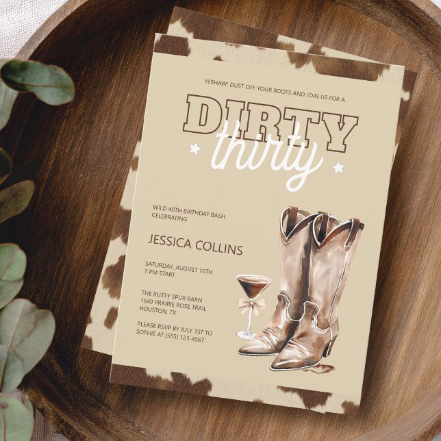 Invitación Fiesta de Cumpleaños Número 30 de Dirty Thirty Wes (Dirty Thirty Western Country 30th Birthday Party Invitation)