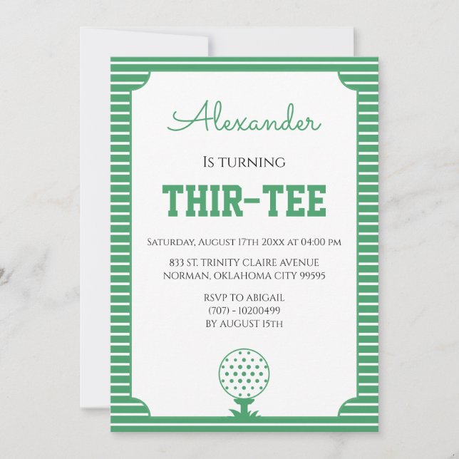 Invitación Fiesta de Cumpleaños número 30 de Green Stripes Go (Anverso)