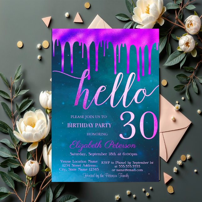 Invitación Fiesta de cumpleaños número 30 de Holographic Drip (Subido por el creador)