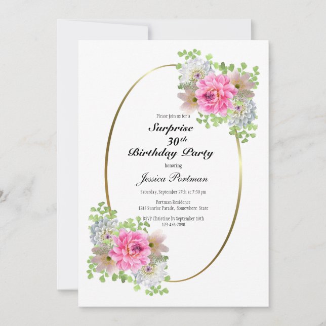 Invitación Fiesta de cumpleaños número 30 de la sorpresa rosa (Anverso)