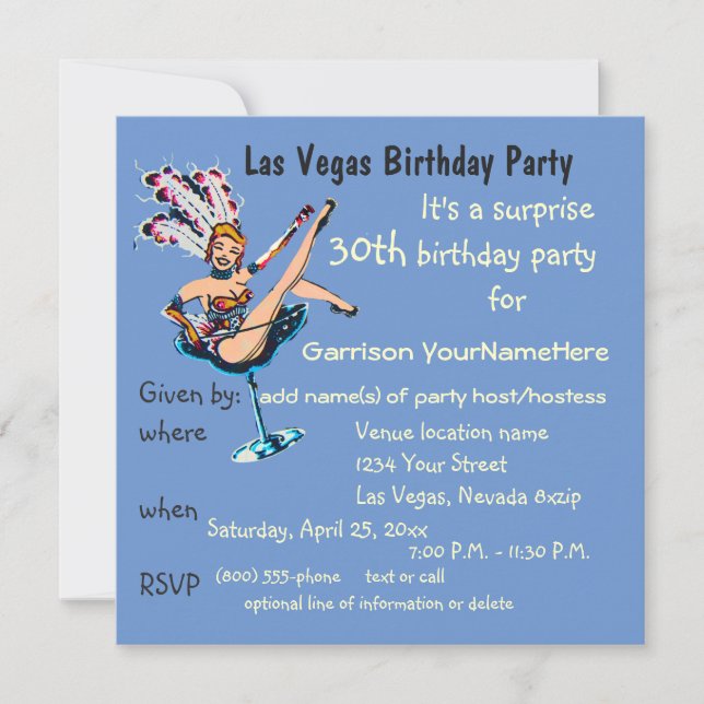 Invitación Fiesta de cumpleaños número 30 de Las Vegas (Anverso)