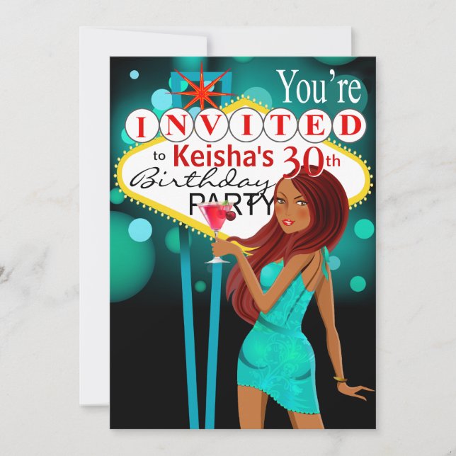Invitación Fiesta de cumpleaños número 30 de Las Vegas verde  (Anverso)