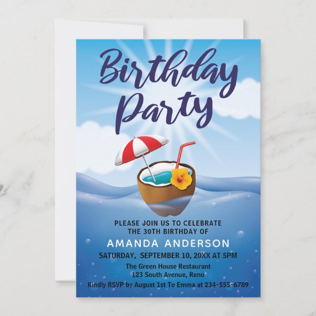 Invitación Fiesta de cumpleaños número 30 de Mar Tropical (Anverso)