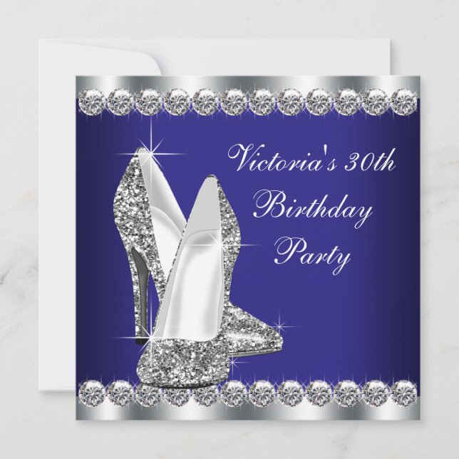Invitación Fiesta de Cumpleaños número 30 de Mujer Azul Real (Anverso)