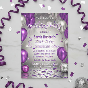 Invitación Fiesta de cumpleaños número 30 de purpurina y plat