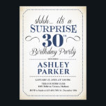 Invitación Fiesta de cumpleaños número 30 de Surprise<br><div class="desc">Sorpresa 30.ª Invitación a la fiesta de cumpleaños. Sencillo diseño elegante en blanco,  azul marino y negro. Presenta una fuente de script elegante. Celebración sorpresa de cumpleaños para hombre o mujer. ¡Se puede personalizar en cualquier edad!</div>
