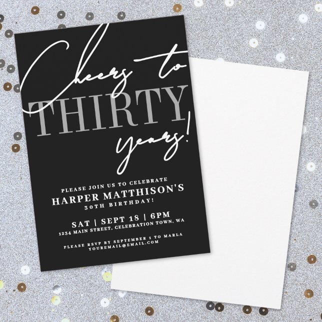 Invitación Fiesta de Cumpleaños número 30 de Thirty Black (Thirty Black 30th Birthday Party Invitation)