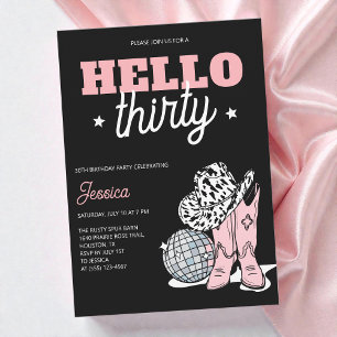 Invitación Fiesta de cumpleaños número 30 de vaquera de disco