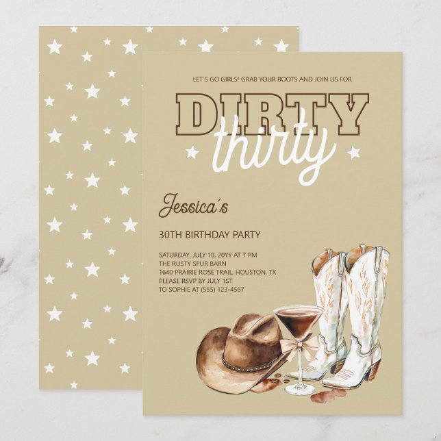 Invitación Fiesta de cumpleaños número 30 de Western Martini  (Anverso / Reverso)