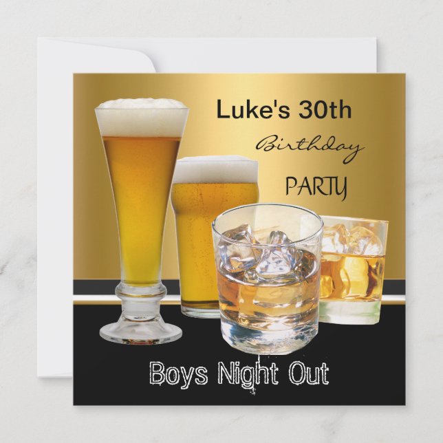 Invitación Fiesta de cumpleaños número 30 del hombre bebidas  (Anverso)