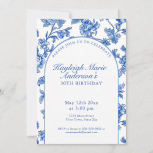 Invitación Fiesta de cumpleaños número 30 elegante azul y bla