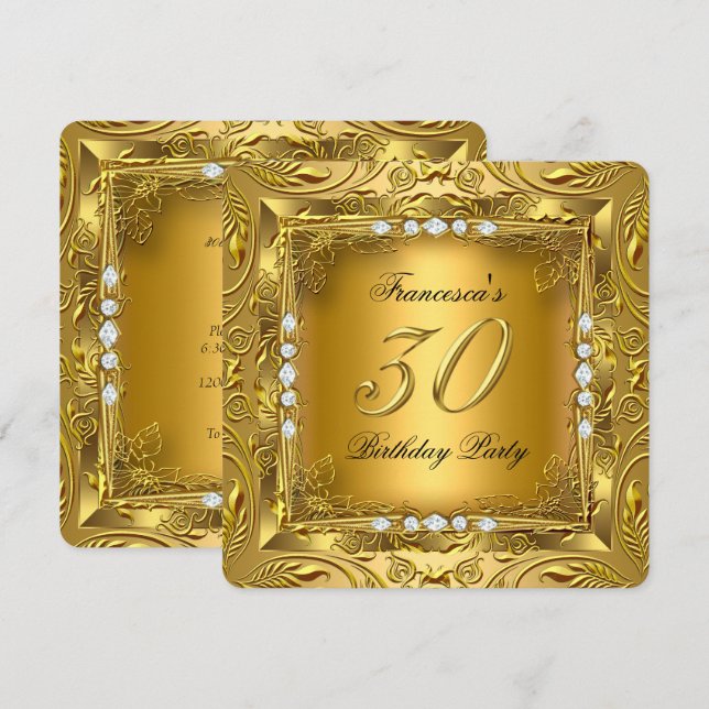 Invitación Fiesta de cumpleaños número 30 elegante Elite oro  (Anverso / Reverso)