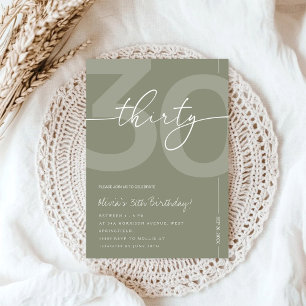 Invitación Fiesta de Cumpleaños número 30 Elegante Verde Salv