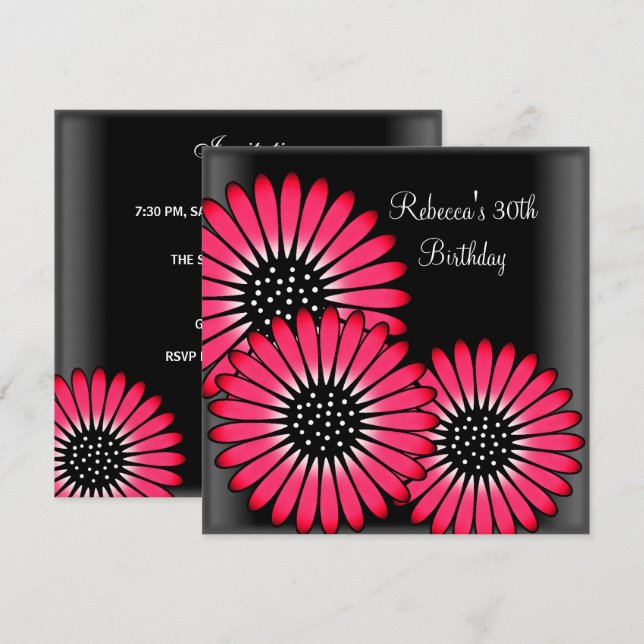 Invitación Fiesta de cumpleaños número 30 Elegantes flores ro (Anverso / Reverso)