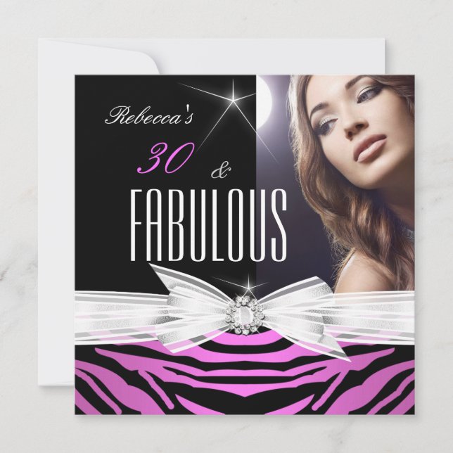 Invitación Fiesta de Cumpleaños número 30 Fabulosa de Cebra N (Anverso)
