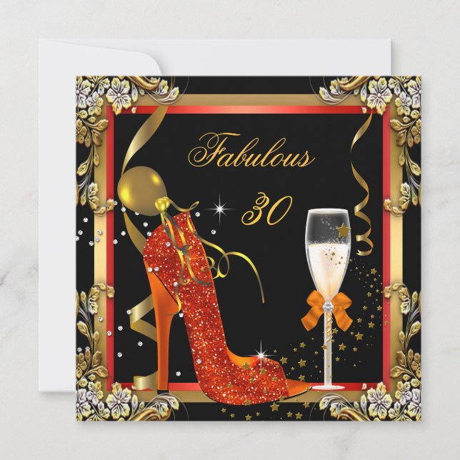 Invitación Fiesta de cumpleaños número 30 Fabulosa Oro Naranj (Anverso)