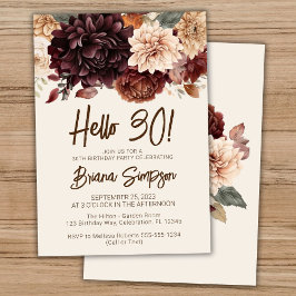 Invitación Fiesta de cumpleaños número 30 Flores Marrones Bei