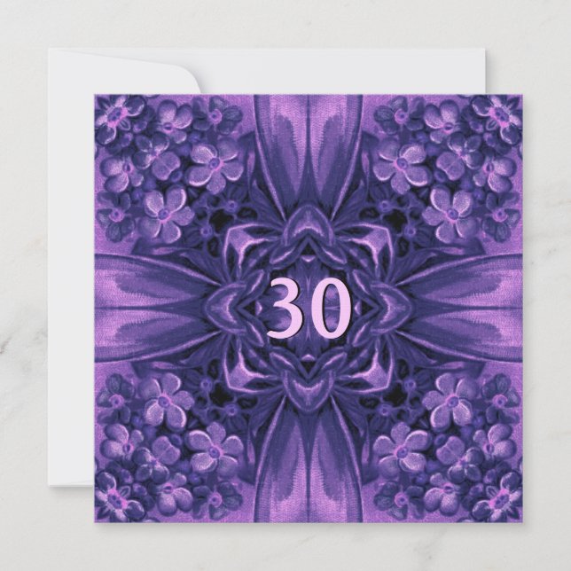 Invitación Fiesta de cumpleaños número 30 Flores púrpuras y l (Anverso)