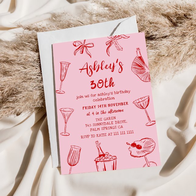 Invitación Fiesta de cumpleaños número 30 funky dibujada a ma (Subido por el creador)