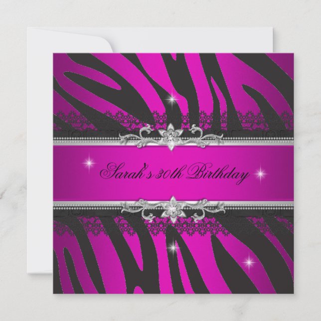 Invitación Fiesta de cumpleaños número 30 Hot Pink Zebra Blac (Anverso)
