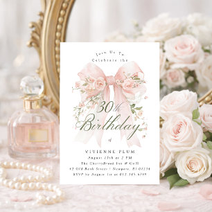 Invitación Fiesta de cumpleaños número 30 lazo rosa coquette 