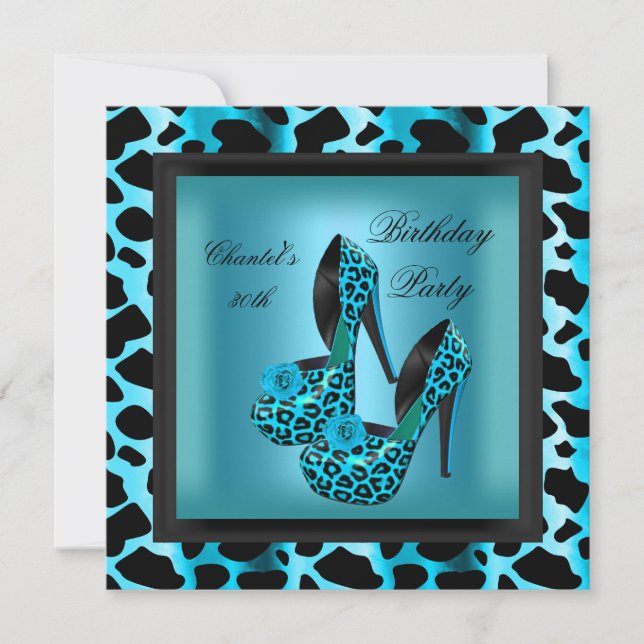 Invitación Fiesta de cumpleaños número 30 Leopardo Azul Teal (Anverso)