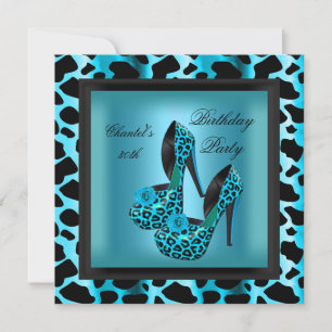 Invitación Fiesta de cumpleaños número 30 Leopardo Azul Teal