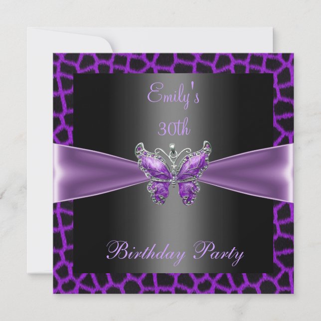 Invitación Fiesta de cumpleaños número 30 Mariposa Morado Mal (Anverso)