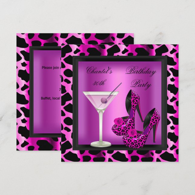 Invitación Fiesta de cumpleaños número 30 Martini Leopardo Ro (Anverso / Reverso)