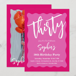 Invitación Fiesta de cumpleaños número 30 moderna curva ondul