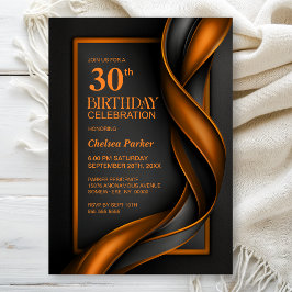 Invitación Fiesta de cumpleaños número 30 moderna en negro y 