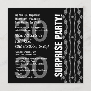 Invitación Fiesta de cumpleaños número 30 para él blanco negr