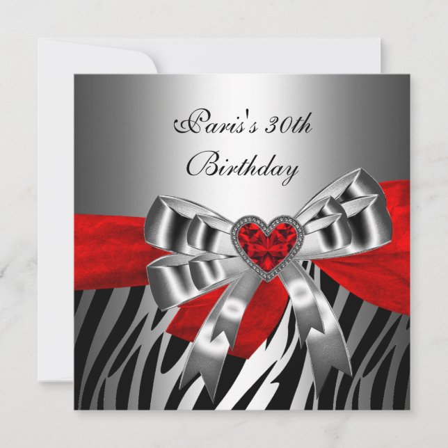 Invitación Fiesta de cumpleaños número 30 Silver Red Black Ce (Anverso)