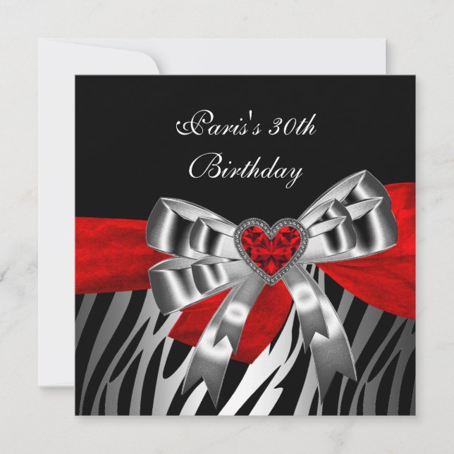 Invitación Fiesta de cumpleaños número 30 Silver Red Black Ze (Anverso)