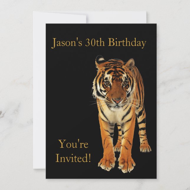 Invitación Fiesta de cumpleaños número 30 Tigre sobre negro (Anverso)