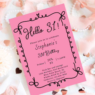 Invitación Fiesta de Cumpleaños número 31 Retro Rosa y Negro