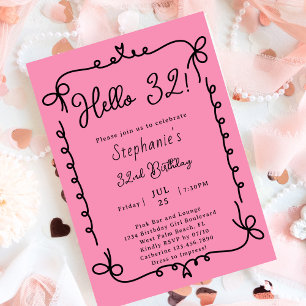 Invitación Fiesta de Cumpleaños número 32 Retro Rosa y Negro