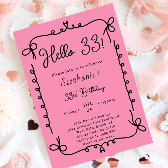 Invitación Fiesta de Cumpleaños número 33 Retro Rosa y Negro  (Subido por el creador)
